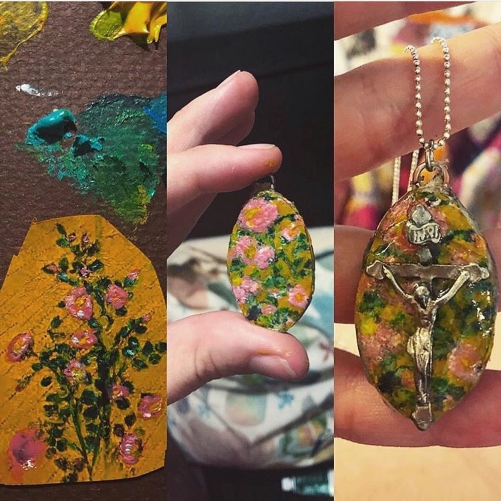 One of a kind hand-painted floral crucifix
